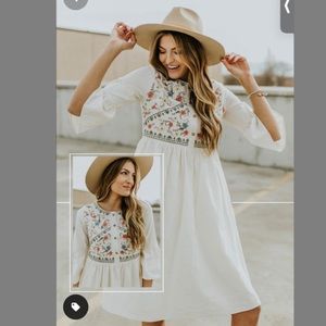 Roolee Modest Embroidered Linen Midi Dress